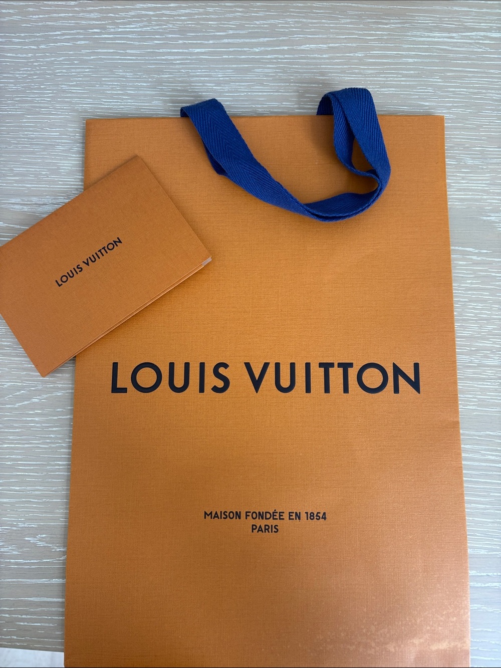 Louis Vuitton Orange Gift Bag with Blue Ribbon Handles